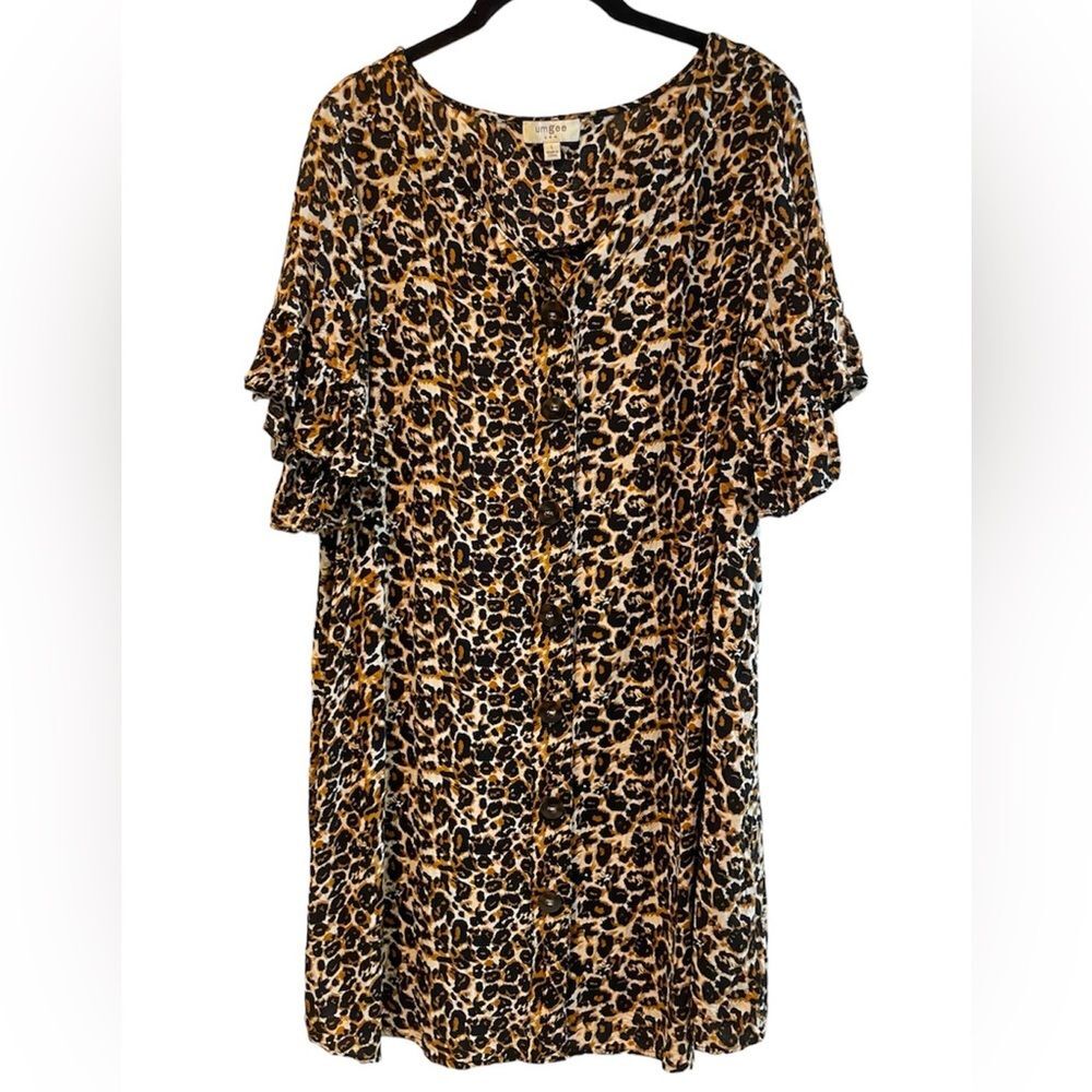 Umgee Leopard‎ Print Button Down Shirt Dress Brown Black Women’s Size Large